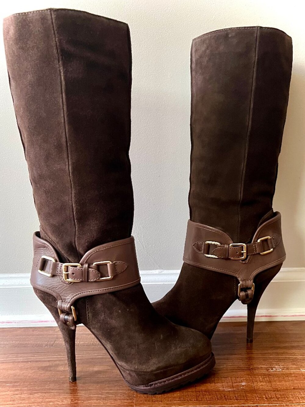 *NEW* Women's Elizabeth and James Brown Suede Knee High Stiletto Boots Size 9.5M
